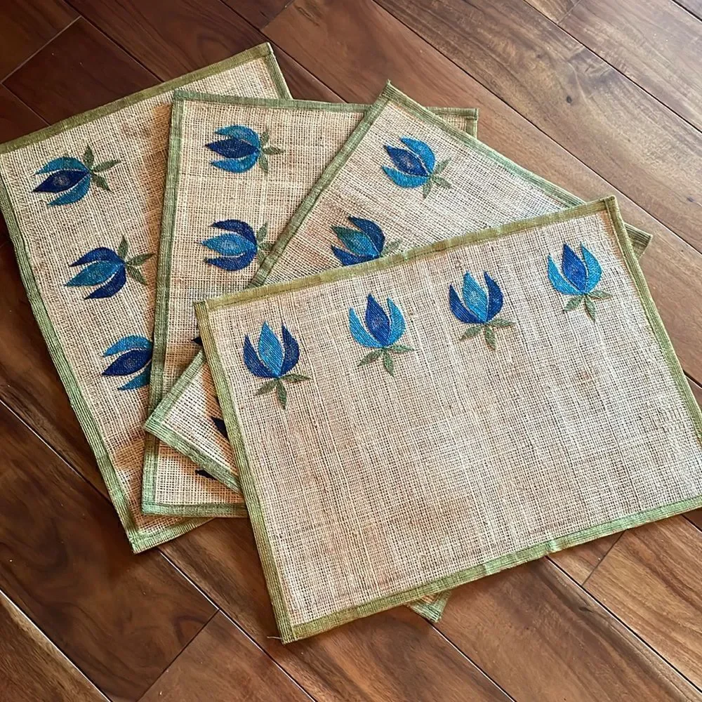 Set of 4 Vintage Hemp Embroidered Placemats